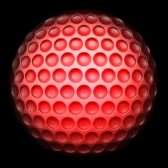 Red golf ball isolated over black background