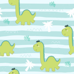 Cute seamless pattern with funny dinosaurs. vector illustration.