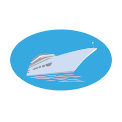 Nautical symbol concept. Ocean liner icon. Freehand drawn cartoon style. Maritime sea cruise ship vessel tour emblem. Vector seashore journey advertisement label background. Marine logo template