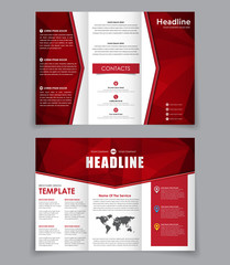 Design folding brochure with red polygonal elements.