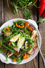 Salad with chicken and fresh vegetables
