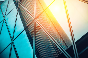 Commercial building with sun ray on right corner