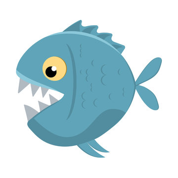Cute cartoon piranha with sharp teeth