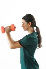 Naklejka premium Woman exercising with dumbbells