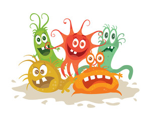 Set of Cartoon Monsters. Funny Smiling Germs.