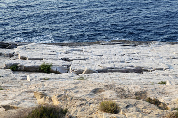 Landscape with water and rocks in Thassos island, Greece, next to the natural pool called Giola Beautiful textures and details
