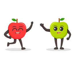red apple character meet green apple character