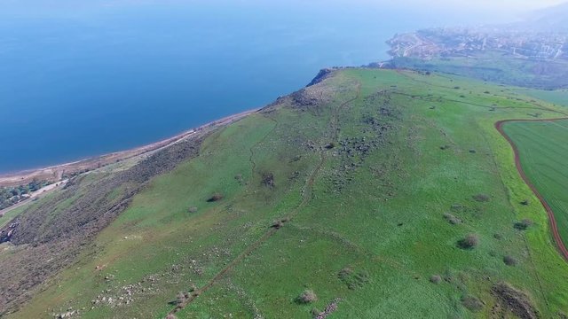 Sea of Galilee - Aerial footage over the Arbel cliff