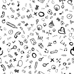 Seamless pattern of web icons, hand drawing chalk,