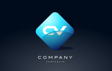 cv alphabet blue hexagon letter logo vector icon design