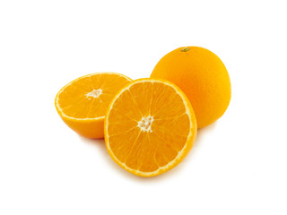 Fresh orange cutting half isolated