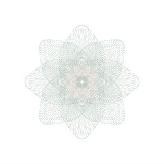 Guilloche decorative rosette element. Digital watermark. It can be used as a protective layer for certificate, voucher, banknote, money design, currency, note, check, ticket, reward etc