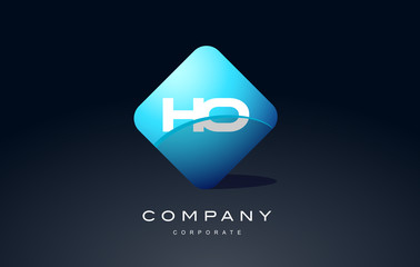 ho alphabet blue hexagon letter logo vector icon design