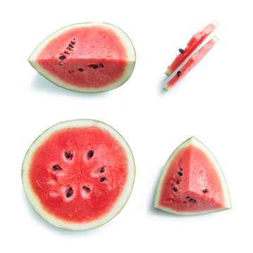 Top view of watermelon fruit collection isolated
