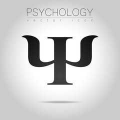 Modern logo of Psychology. Psi. Creative style. Logotype in vector. Design concept. Brand company. Black gray color letter on white background. Symbol for web, print, card, flyer.