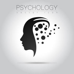 Modern head logo of Psychology. Profile Human. Creative style. Logotype in vector. Design concept. Brand company. Black grey color isolated on white background. Symbol for web, print, card, flyer.