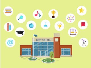 Set of School Icons. Building Book Devices. Vector