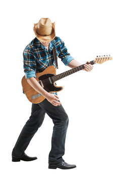 blues guitarist isolated on white