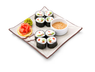 Sushi roll set with seaweed and sauce