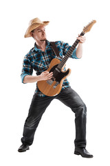 blues or country guitarist isolated on white