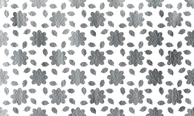 Silver flowers with leaves on white background.