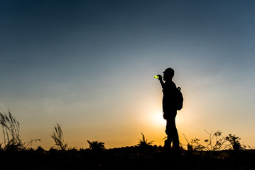 Fototapeta premium happy time on silhouette sunset