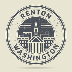 Grunge rubber stamp or label with text Renton, Washington