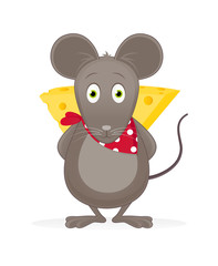 Cartoon Mouse with Cheese, Vector Illustration.