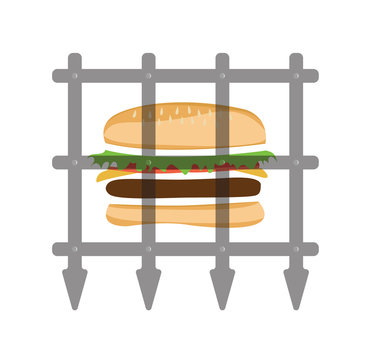 Vector image of a burger behind a grill gate