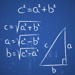 geometry school hand drawn elements Pythagoras on black board