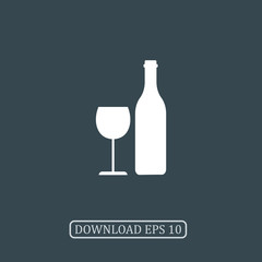 Wine bottle and glass icon vector