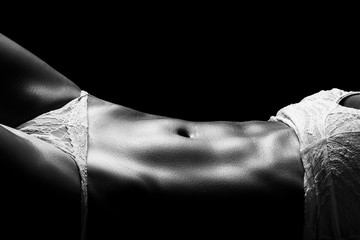 Female gorgeous flat stomach and abdominals black and white