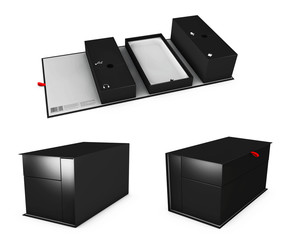 3d Illustration of Three realistic empty software boxes with sections for your product