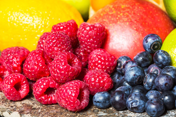 fresh blueberries and raspberries