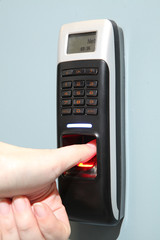 Finger scan security for entry server room. An Fingerprint machi