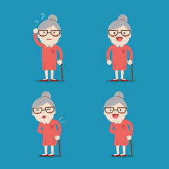Old lady. Grandma in 4 Different Poses. 