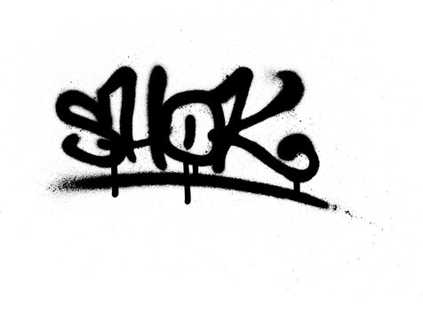 graffiti tag sprayed with leak in black on white