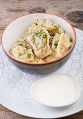 Steamed gyoza in a bowl