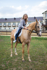 beautiful young girl and a horse, portrait, spring