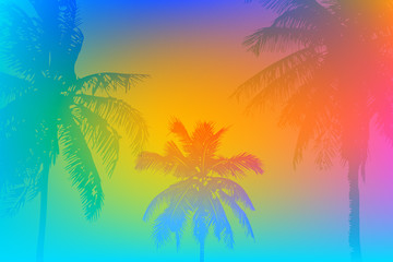 Fototapeta na wymiar Tropical sunset or tropical sunrise on palm beach, can be used for a poster,web or printing on fabric