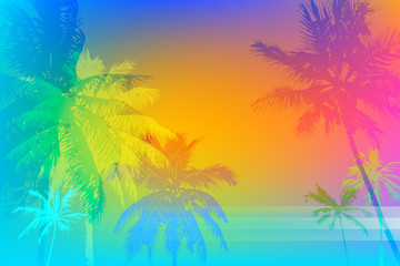 Fototapeta na wymiar Tropical sunset or tropical sunrise on palm beach, can be used for a poster,web or printing on fabric