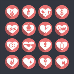 Set of vector icons of hearts with a different meaning.