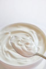 Ceramic bowl of white yogurt