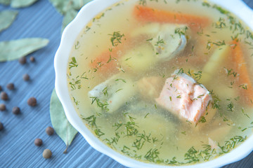 Fish soup with salmon and vegetables