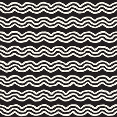 Roughly Drawn Wavy Stripes Stylish Graphic Texture. Vector Seamless Black and White Pattern