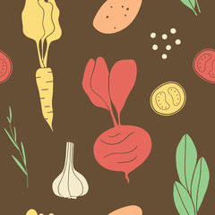 Vegetable seamless pattern. Colorful kitchen repeated background 
