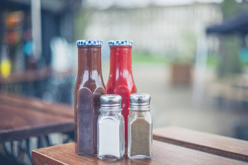 Condiments with salt and pepper