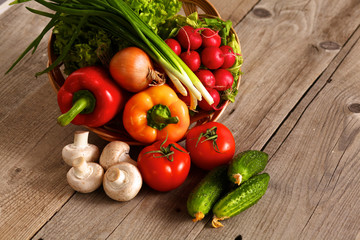 Fresh vegetables on a clean wooden table
