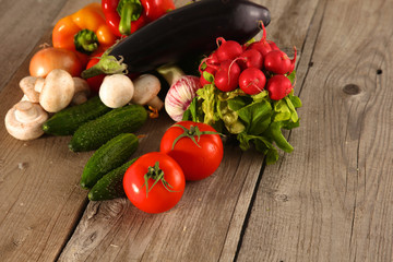 Fresh vegetables on a clean wooden table