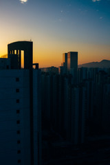 The sunrise view of the skyscrapers filled with sunlight in Xining, Qinghai province in central China.